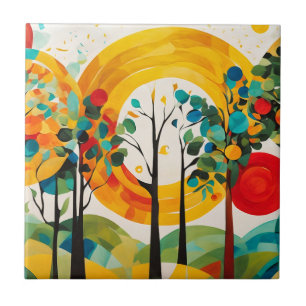 Herfst Ochtend Palet, Waterverf Abstract Bos Tegeltje