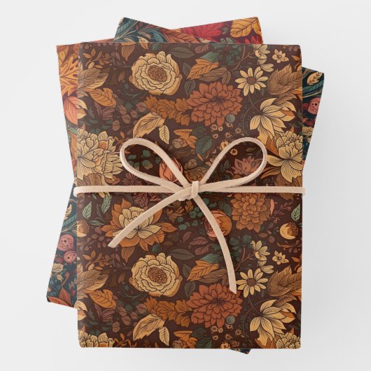 Herfst oktober bladeren en bloemen inpakpapier vel (In situ)