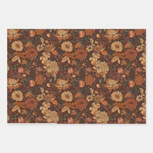 Herfst oktober bladeren en bloemen inpakpapier vel (Voorkant)