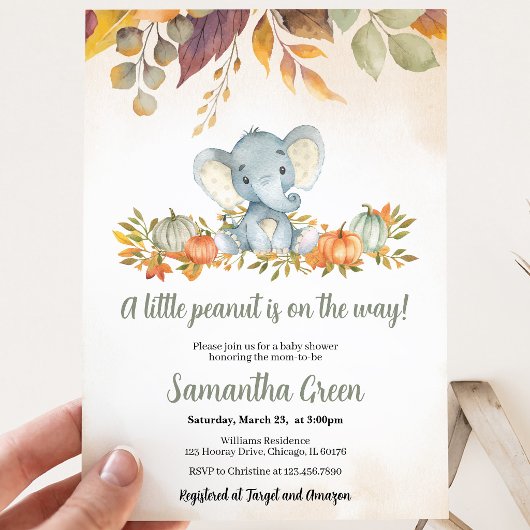 Herfst Olifant Baby Shower Kaart