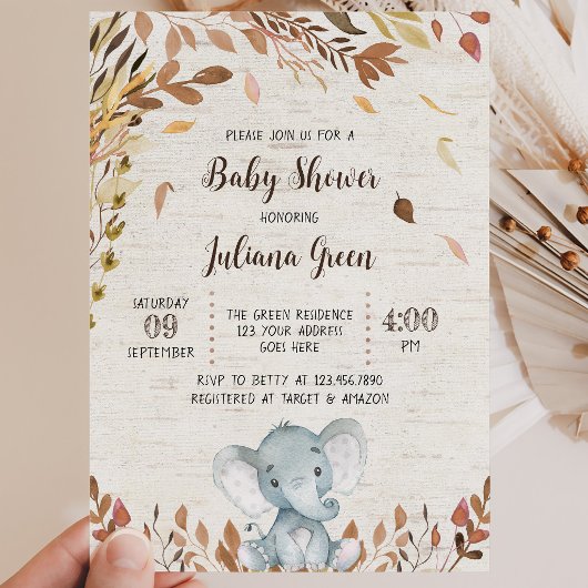 Herfst Olifant Baby Shower Kaart