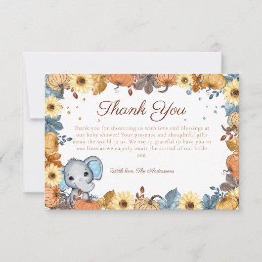 Herfst Olifant Pompoen Baby shower Dank u Bedankkaart (Voorkant)