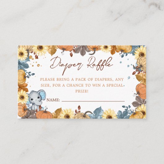 Herfst Olifant Pompoen Baby shower Luier Raffle Informatiekaartje (Voorkant)