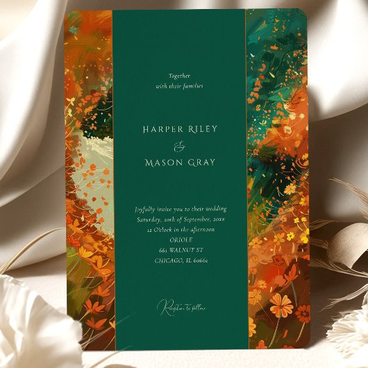 Herfst omhelzen bruiloft kaart