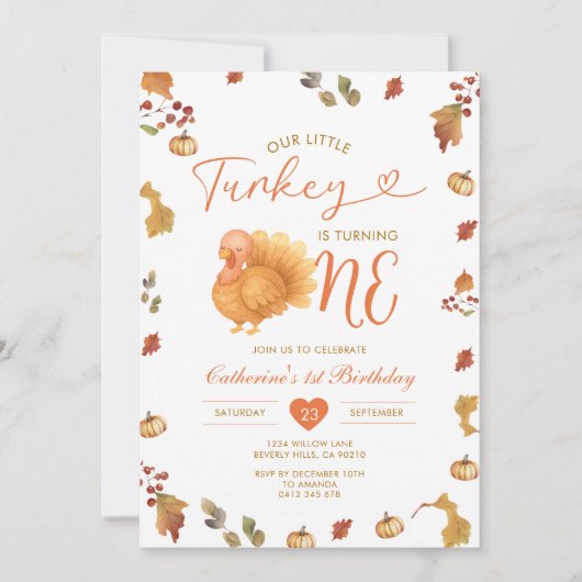 Herfst Ons kleine Turkije wordt een 1e verjaardag Kaart (Voorkant)