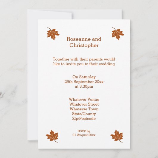 Herfst ontwerp bruiloft kaart (Achterkant)