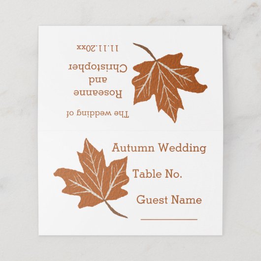 Herfst ontwerp bruiloft plaatskaartje (Buitenkant ongevouwen)