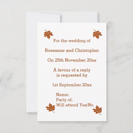 Herfst ontwerp bruiloft RSVP kaartje (Achterkant)