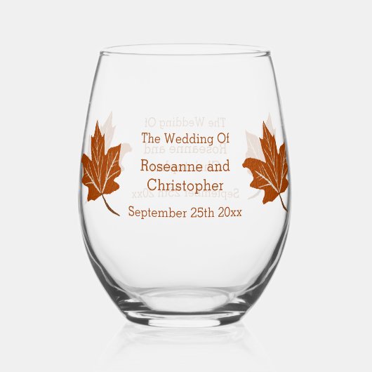 Herfst ontwerp bruiloft wijnglas zonder voet (Achterkant)