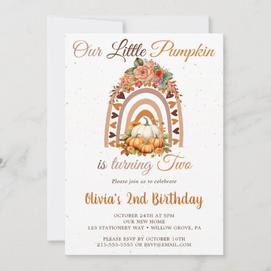 Herfst onze kleine pompoen 2e verjaardagsfeestje kaart (Voorkant)