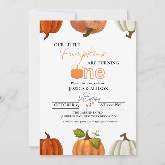 Herfst onze kleine Twin pompoen draaien een verjaa Kaart (Voorkant)