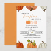 Herfst onze kleine Twin pompoen draaien een verjaa Kaart (Voorkant / Achterkant)