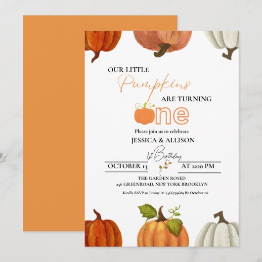 Herfst onze kleine Twin pompoen draaien een verjaa Kaart (Voorkant / Achterkant)