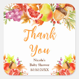 Herfst Oogst Baby Shower Bedankt Vierkante Sticker