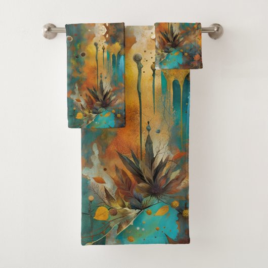 Herfst Oogst Blauwgroen Roest Goud Abstract Bad Handdoek (Insitu)