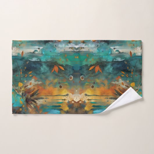 Herfst Oogst Blauwgroen Roest Goud Abstract Bad Handdoek (Handdoek)