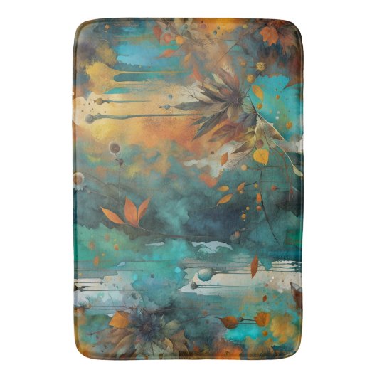 Herfst Oogst Blauwgroen Roest Goud Abstract Badmat (Voorkant Verticaal)