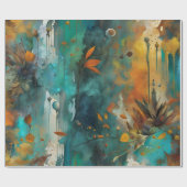 Herfst Oogst Blauwgroen Roest Goud Abstract Cadeaupapier (Vlak)