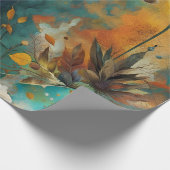 Herfst Oogst Blauwgroen Roest Goud Abstract Cadeaupapier (Hoek)