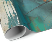 Herfst Oogst Blauwgroen Roest Goud Abstract Cadeaupapier (Rol Hoek)