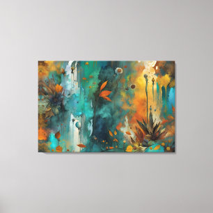 Herfst Oogst Blauwgroen Roest Goud Abstract Canvas Afdruk