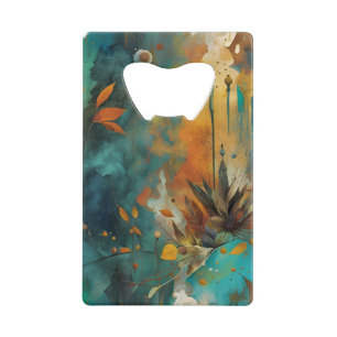 Herfst Oogst Blauwgroen Roest Goud Abstract Creditkaart Flessenopener
