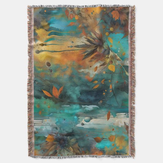 Herfst Oogst Blauwgroen Roest Goud Abstract Deken (Voorkant Verticaal)