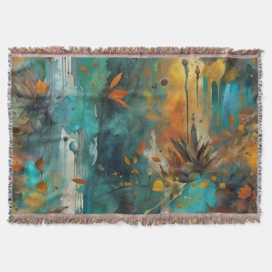 Herfst Oogst Blauwgroen Roest Goud Abstract Deken (Voorkant)