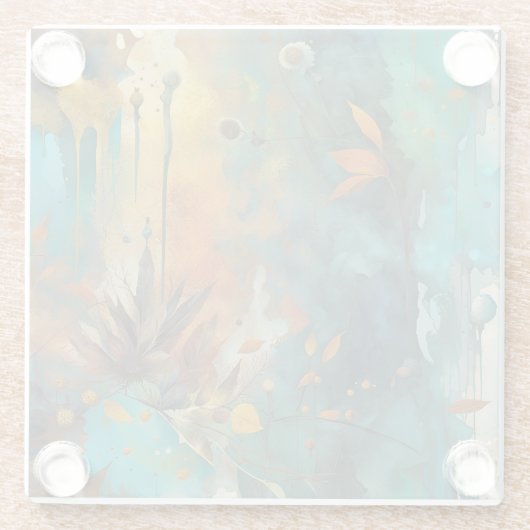 Herfst Oogst Blauwgroen Roest Goud Abstract Glazen Onderzetter (Achterkant)