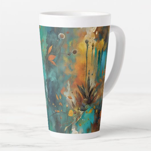 Herfst Oogst Blauwgroen Roest Goud Abstract Latte Mok (Rechterhoek)