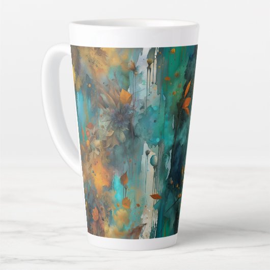 Herfst Oogst Blauwgroen Roest Goud Abstract Latte Mok (Linkerhoek)