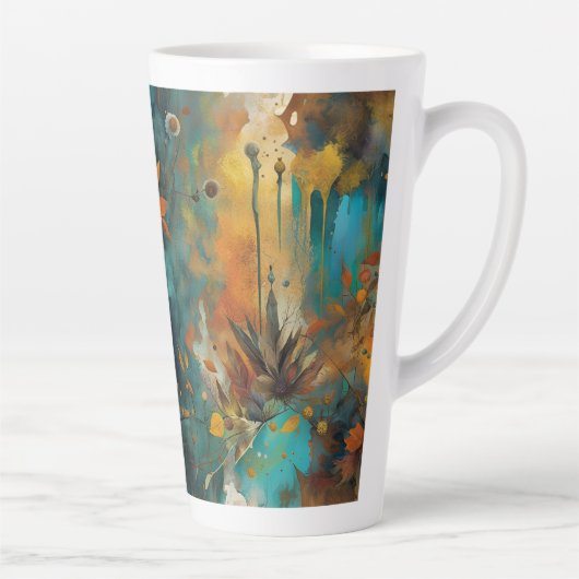 Herfst Oogst Blauwgroen Roest Goud Abstract Latte Mok (Rechts)