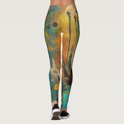 Herfst Oogst Blauwgroen Roest Goud Abstract Leggings (Achterkant)