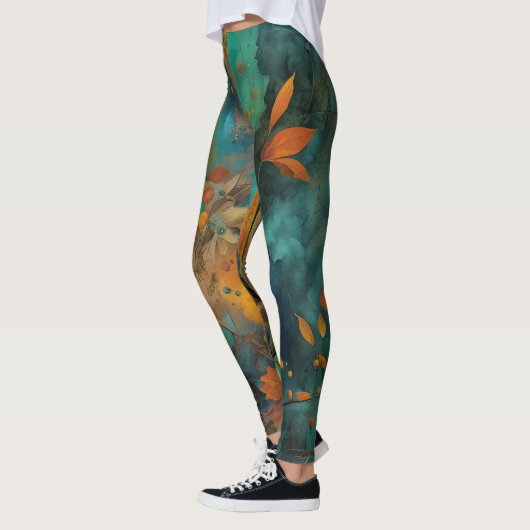 Herfst Oogst Blauwgroen Roest Goud Abstract Leggings (Links)