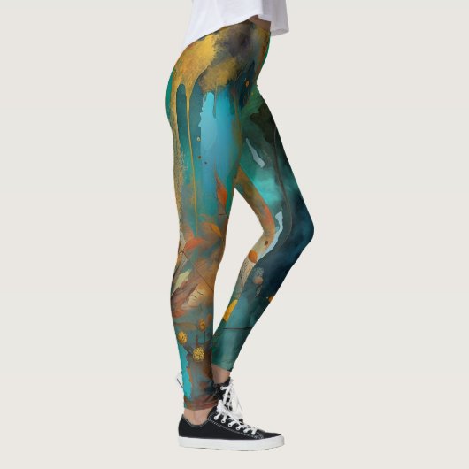 Herfst Oogst Blauwgroen Roest Goud Abstract Leggings (Rechts)