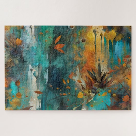Herfst Oogst Blauwgroen Roest Goud Abstract Legpuzzel (Horizontaal)