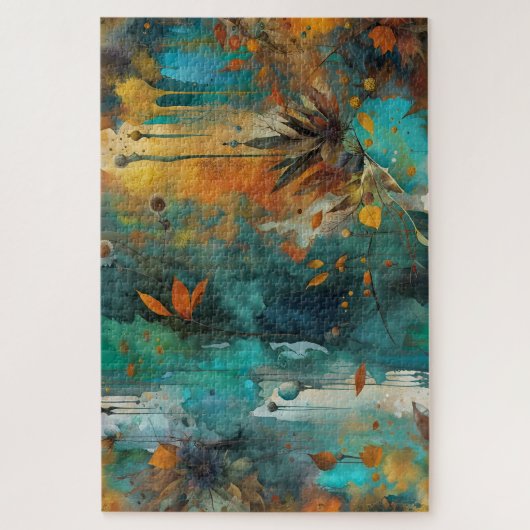 Herfst Oogst Blauwgroen Roest Goud Abstract Legpuzzel (Verticaal)