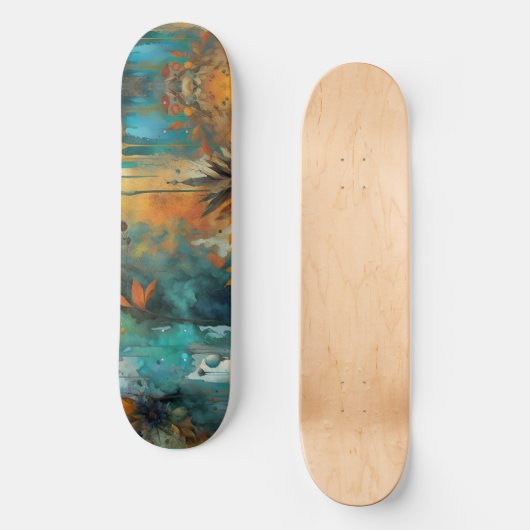 Herfst Oogst Blauwgroen Roest Goud Abstract Persoonlijk Skateboard (Voorkant)
