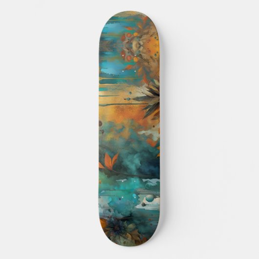 Herfst Oogst Blauwgroen Roest Goud Abstract Persoonlijk Skateboard (Voorkant)