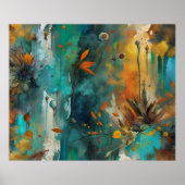 Herfst Oogst Blauwgroen Roest Goud Abstract Poster (Voorkant)