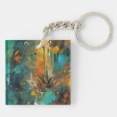 Herfst Oogst Blauwgroen Roest Goud Abstract Sleutelhanger (Achterkant)