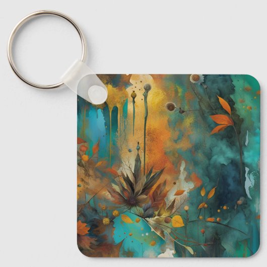 Herfst Oogst Blauwgroen Roest Goud Abstract Sleutelhanger (Voorkant)