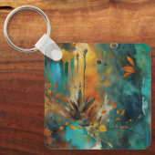 Herfst Oogst Blauwgroen Roest Goud Abstract Sleutelhanger (Voorkant)