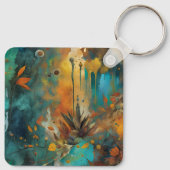 Herfst Oogst Blauwgroen Roest Goud Abstract Sleutelhanger (Achterkant)