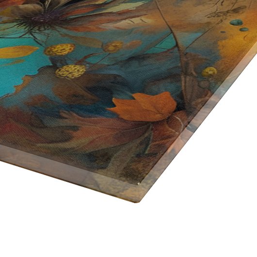 Herfst Oogst Blauwgroen Roest Goud Abstract Snijplank (Hoek)