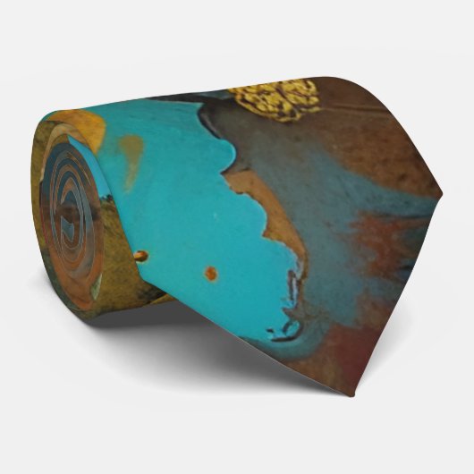 Herfst Oogst Blauwgroen Roest Goud Abstract Stropdas (Opgerold)