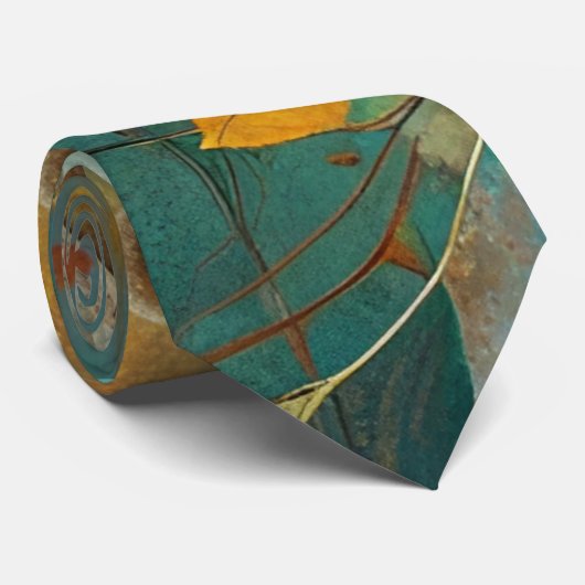 Herfst Oogst Blauwgroen Roest Goud Abstract Stropdas (Opgerold)