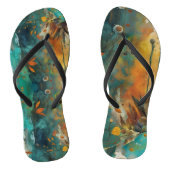 Herfst Oogst Blauwgroen Roest Goud Abstract Teenslippers (Voetbed)