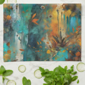 Herfst Oogst Blauwgroen Roest Goud Abstract Theedoek (Gevouwen)