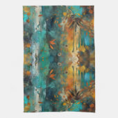 Herfst Oogst Blauwgroen Roest Goud Abstract Theedoek (Verticaal)